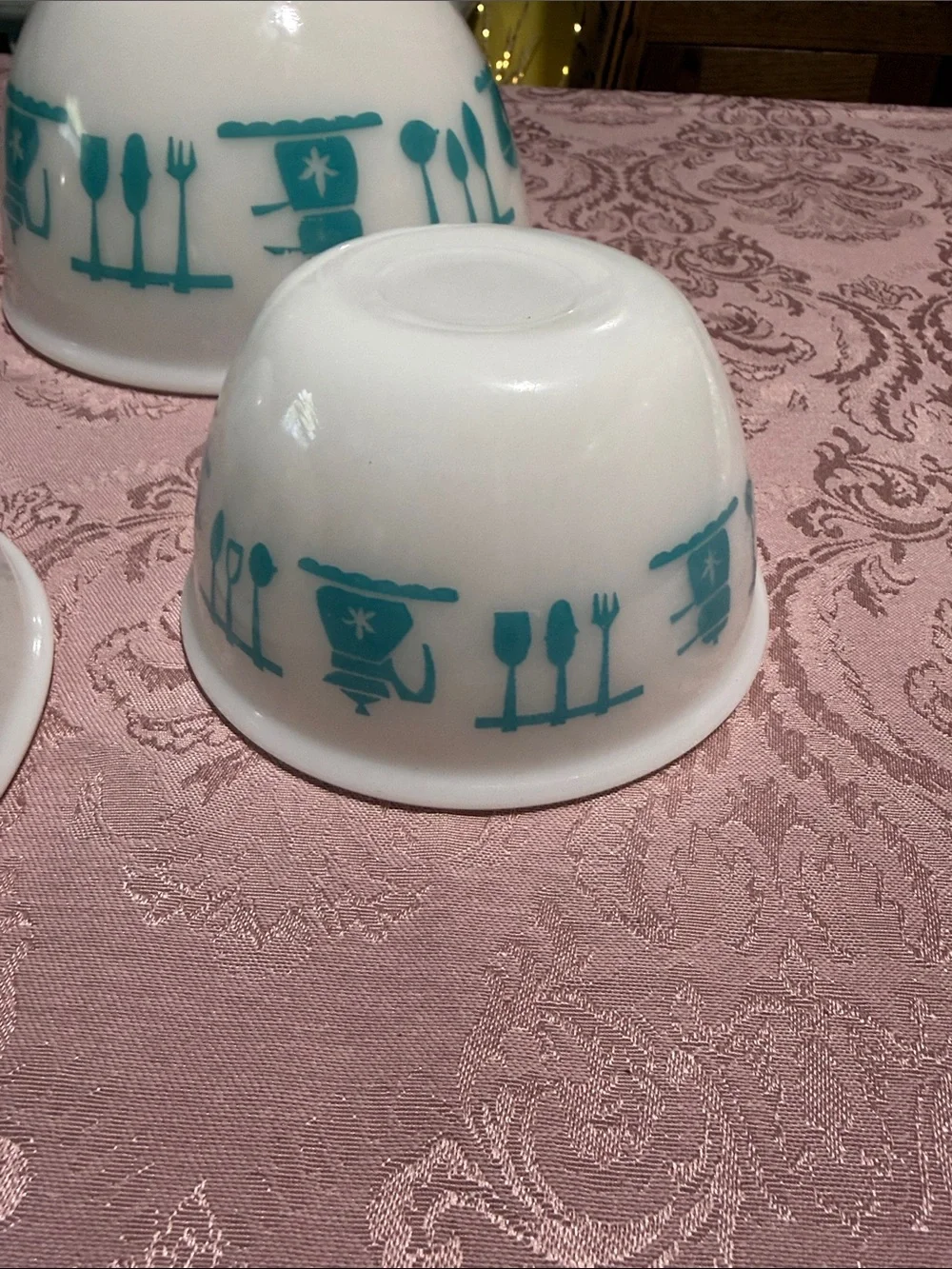 Hazel atlas kitchen aids turquoise mixing bowl set